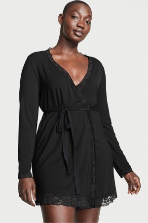 Victoria's Secret Modal Kurzes Long Sleeve Robe Schwarz | 560-JAWUIO