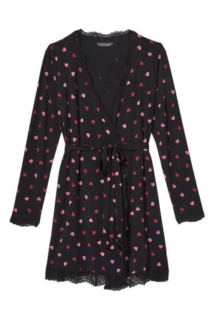 Victoria's Secret Modal Kurzes Long Sleeve Robe Schwarz | 138-TIHAYL