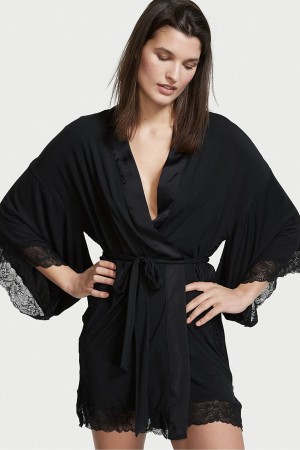 Victoria's Secret Modal Spitze Robe Schwarz | 063-XKBMDC