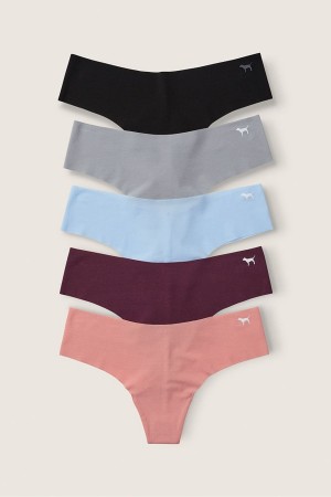 Victoria's Secret No-Show No Show Tanga Knickers 5 Pack Black/Blue/Green/Yellow/Pink | 395-YCQIRO