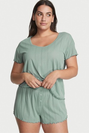 Victoria's Secret Pointelle Kurzes Pyjama Set Grün | 920-SKEDNA