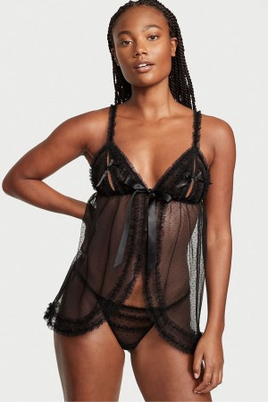 Victoria's Secret Ruffle Peekaboo Babydoll Schwarz | 468-RBHPIV