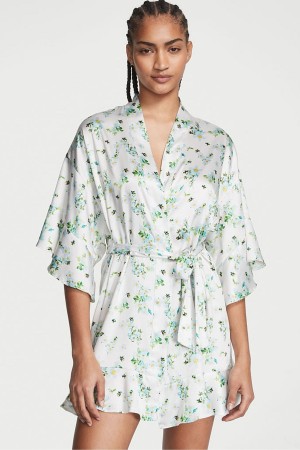 Victoria's Secret Satin Flounce Robe Honeybee Floral Print | 082-FDQBXZ