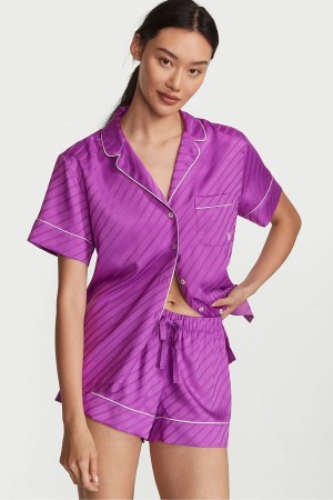 Victoria's Secret Satin Kurzes Pyjamas Lila | 973-HOTVYE