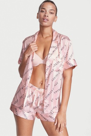 Victoria's Secret Satin Kurzes Pyjamas Rosa | 732-FCXQIS