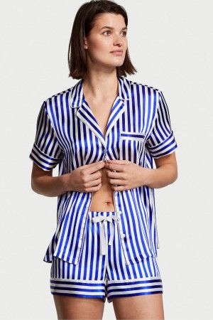Victoria's Secret Satin Kurzes Pyjamas Schwarz Streifen | 640-FYTHIR