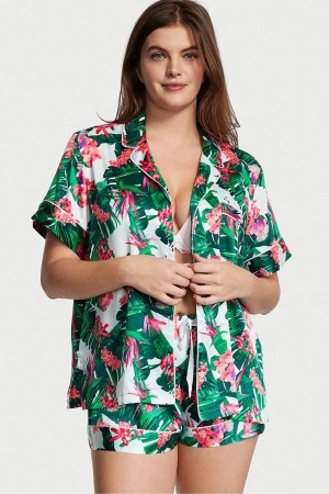 Victoria's Secret Satin Kurzes Pyjamas Schwarz Streifen | 421-ZBDQTA