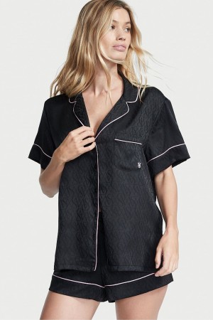 Victoria's Secret Satin Kurzes Pyjamas Schwarz | 359-UWSQBP