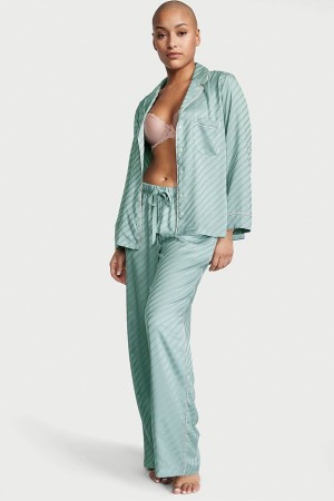 Victoria's Secret Satin Long Pyjamas Grün | 189-JCRXBI