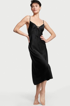 Victoria's Secret Satin Midi Slip Schwarz | 416-HYRLID
