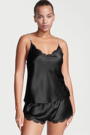 Victoria's Secret Satin Spitze Back Cami Set Schwarz | 825-NMKZGS