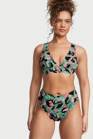 Victoria's Secret Scallop Plunge Bikini Top Tropical Palm | 487-XBATIM