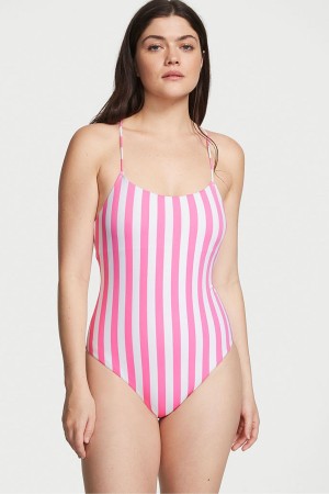 Victoria's Secret Scoop Neck Swimsuit Rosa Streifen | 103-TAHRUW