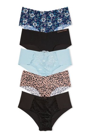 Victoria's Secret Sexy Illusions by Victorias Secret No Show Cheeky Knickers 5 Pack Black/Leopard/Blue | 132-IOQBGZ
