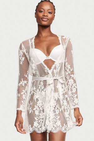 Victoria's Secret Sheer Spitze Robe Weiß | 150-QDHKLS