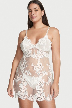 Victoria's Secret Sheer Spitze Slip Weiß | 059-VEPZXW