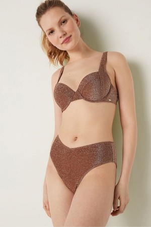Victoria's Secret Shimmer High Taille Cheeky Bikini Bottom Soft Cappucino | 539-QSYWZP