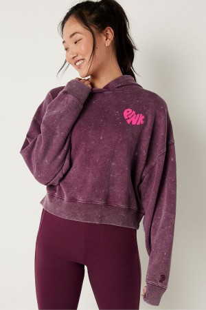Victoria's Secret Shine Crop Long Sleeve Hoodie Bordeaux Rot | 946-YVHJXG