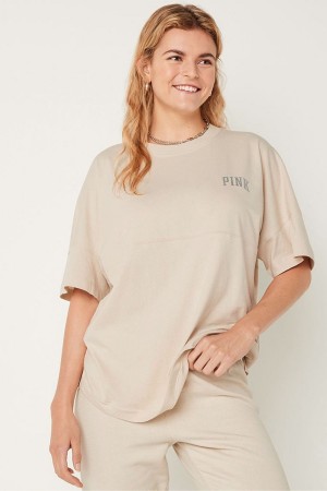 Victoria's Secret Shine Oversized Kurzes Sleeve T-Shirt Dunkelgrau | 715-OCKMUN