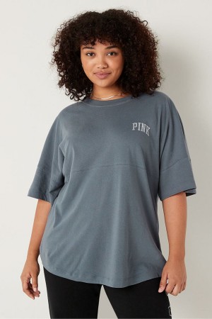 Victoria's Secret Shine Oversized Kurzes Sleeve T-Shirt Dunkelgrau | 823-YWJCUL