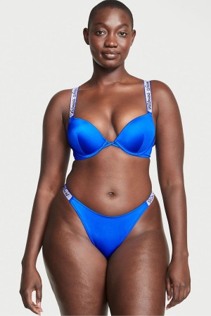 Victoria's Secret Shine Riemen Swim Bikini Bottom Schwarz | 136-WKOBIL