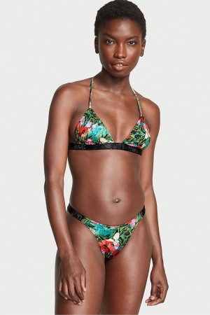 Victoria's Secret Shine Riemen Swim Bikini Bottom Schwarz | 135-SQTYAD