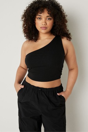 Victoria's Secret Shrunken One Shoulder Shelf Tank Schwarz | 649-DOGQRM