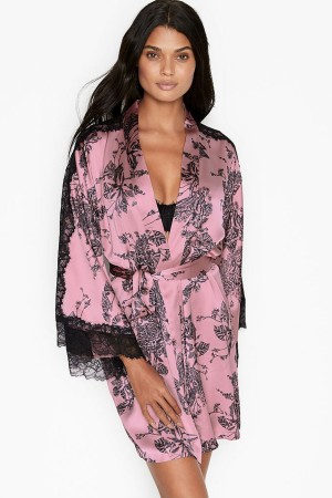 Victoria's Secret Spitze Inset Kimono Robe Schwarz | 450-LCETJN