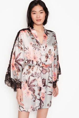 Victoria's Secret Spitze Inset Kimono Robe Schwarz | 378-UOLYXE