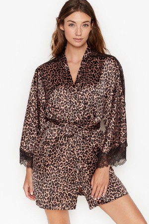 Victoria's Secret Spitze Inset Kimono Robe Schwarz | 271-RYBAPZ