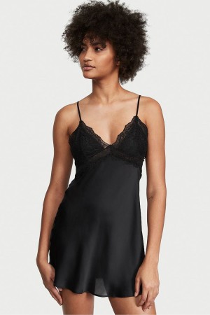 Victoria's Secret Spitze Plunge OpenBack Slip Schwarz | 481-KDZQJF