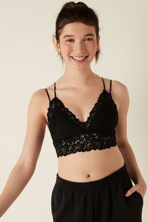 Victoria's Secret Spitze Riemchen Back Longline Bralette Schwarz | 071-VXSZDB