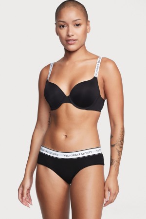 Victoria's Secret Stretch Baumwoll Logo Knickers Schwarz | 307-LVHCZU