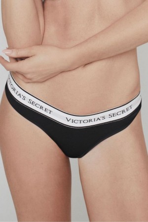 Victoria's Secret Stretch Baumwoll Logo Knickers Schwarz | 701-KYFUEQ