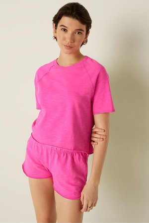 Victoria's Secret Summer Lounge Baumwoll Pyjama Kurzes Sleeve TShirt Rosa | 756-JBYWOM