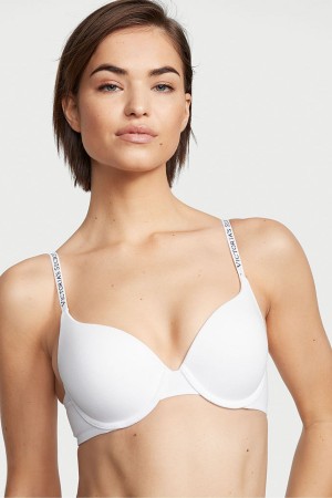 Victoria's Secret The T-Shirt Full Coverage Push Up Logo Bra Weiß | 530-NGHIZX