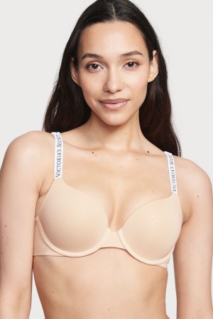 Victoria's Secret The T-Shirt Full Coverage Push Up Logo Bra Champagne Nude | 061-OHETFI