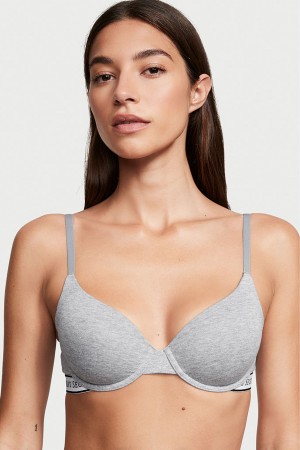 Victoria's Secret The T-Shirt Lightly Gefütterte Demi Logo Bra Grau | 135-PKWAFY