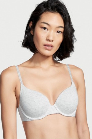 Victoria's Secret The T-Shirt Lightly Gefütterte Logo Riemen Full Cup Bra Grau | 730-RLKZET