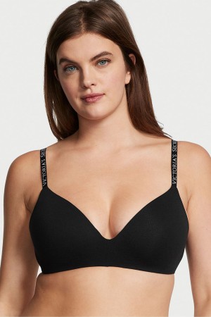 Victoria's Secret The T-Shirt Non Wired Logo T-Shirt Bra Schwarz | 367-DNGEML
