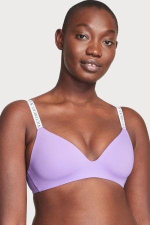 Victoria's Secret The T-Shirt Non Wired Logo T-Shirt Bra Blau | 187-NTHCXF