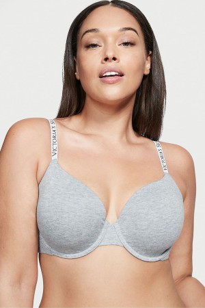 Victoria's Secret The T-Shirt Push Up Logo Riemen Bra Grau | 416-QSHEMZ