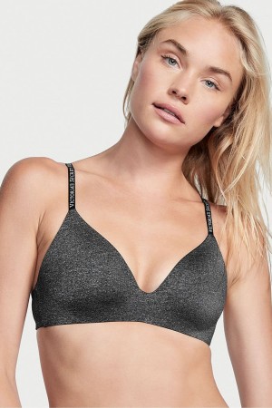 Victoria's Secret The T-Shirt Smooth Logo Riemen Lightly Gefütterte Non Wired T-Shirt Bra Schwarz | 506-OJMELR