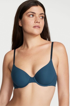 Victoria's Secret The T-Shirt Smooth Logo Riemen Light Gefütterte T-Shirt Bra Blau | 652-DZTOWR