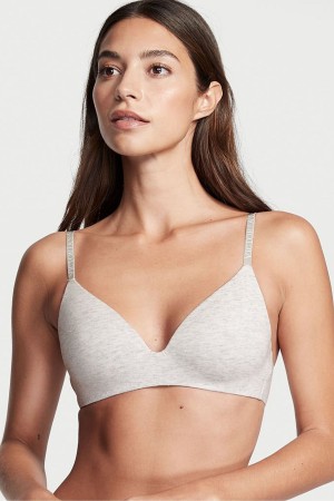 Victoria's Secret The T-Shirt Smooth Logo Riemen Lightly Gefütterte Non Wired T-Shirt Bra Grau | 690-QCTSIG