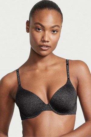 Victoria's Secret The T-Shirt Smooth Logo Riemen Lightly Gefütterte Full Cup T-Shirt Bra Schwarz | 127-KMEATV