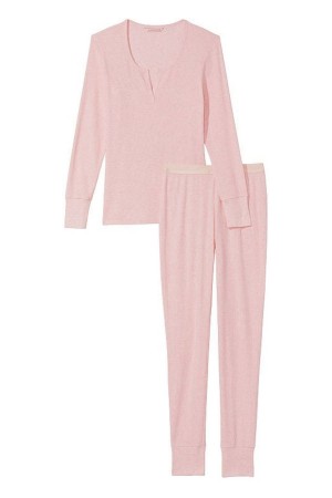 Victoria's Secret Thermal Long Sleeve Pyjamas Schwarz Rot | 764-VKAXIY