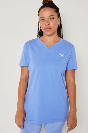 Victoria's Secret V Neck Kurzes Sleeve T-Shirt Blau | 356-PMCLZS
