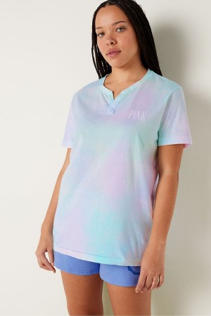Victoria's Secret V Neck Kurzes Sleeve T-Shirt Blau | 324-XZYPJO