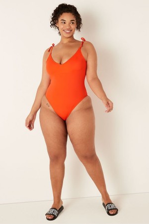 Victoria's Secret V Neck Open Back Swimsuit Bright Tomato | 381-CKTLGW